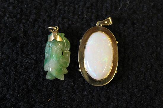 2 gold pendants - jade & opal
